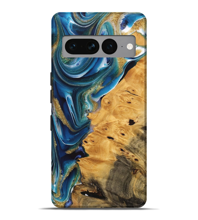 Pixel 7 Pro Wood Live Edge Phone Case - Emmet (Teal & Gold, 747204)