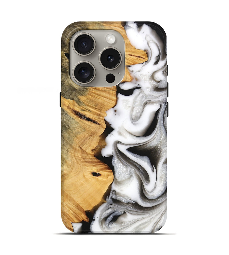 iPhone 16 Pro Wood Live Edge Phone Case - Monty (Black & White, 747206)