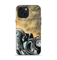 iPhone 15 Wood Live Edge Phone Case - Tamara (Black & White, 747207)