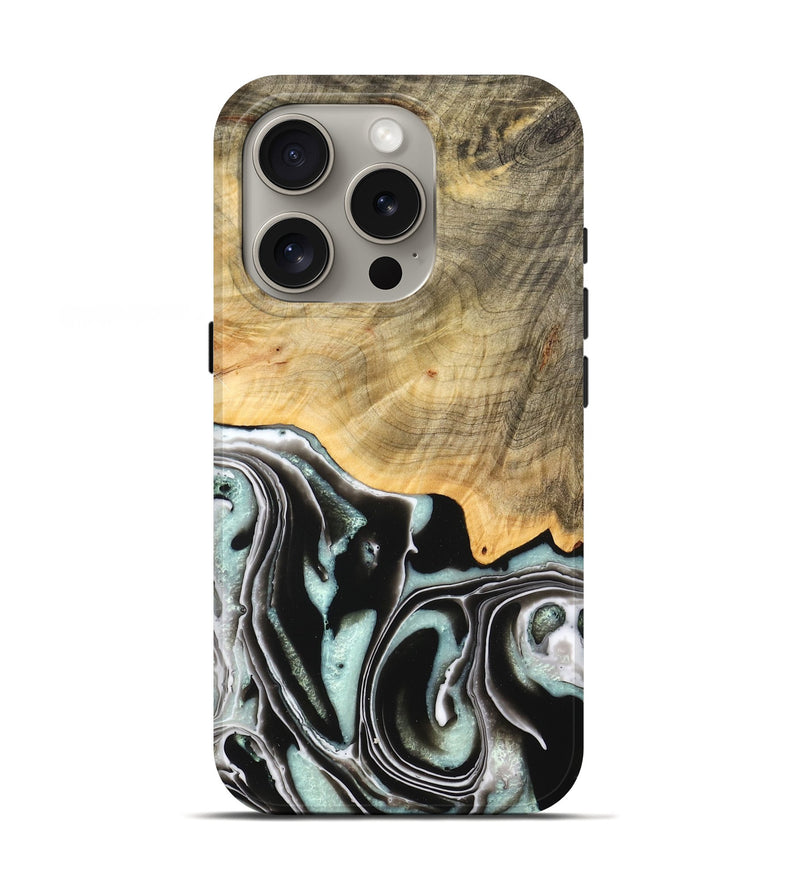 iPhone 16 Pro Wood Live Edge Phone Case - Tamara (Black & White, 747207)