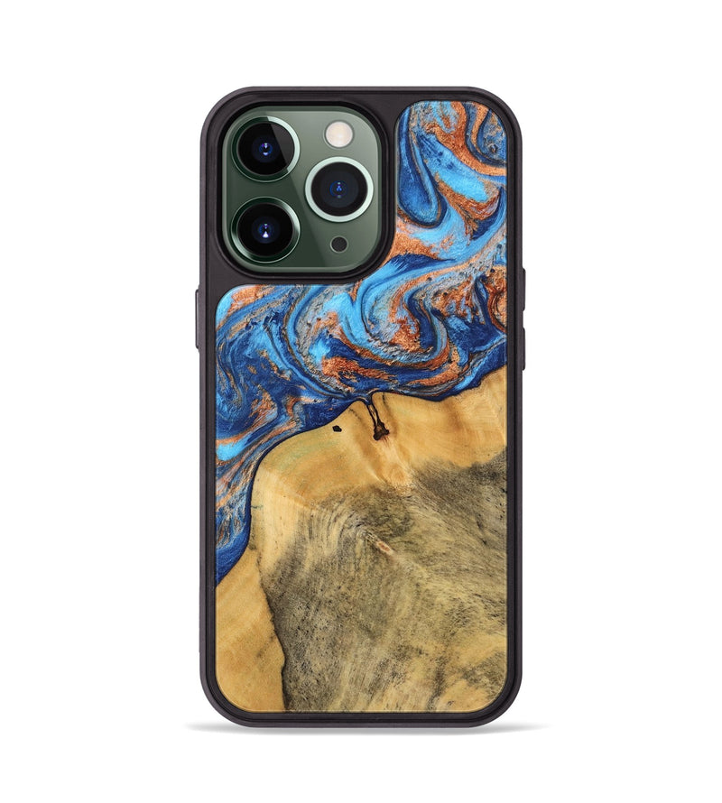 iPhone 13 Pro Wood Phone Case - Kylen (Teal & Gold, 747211)