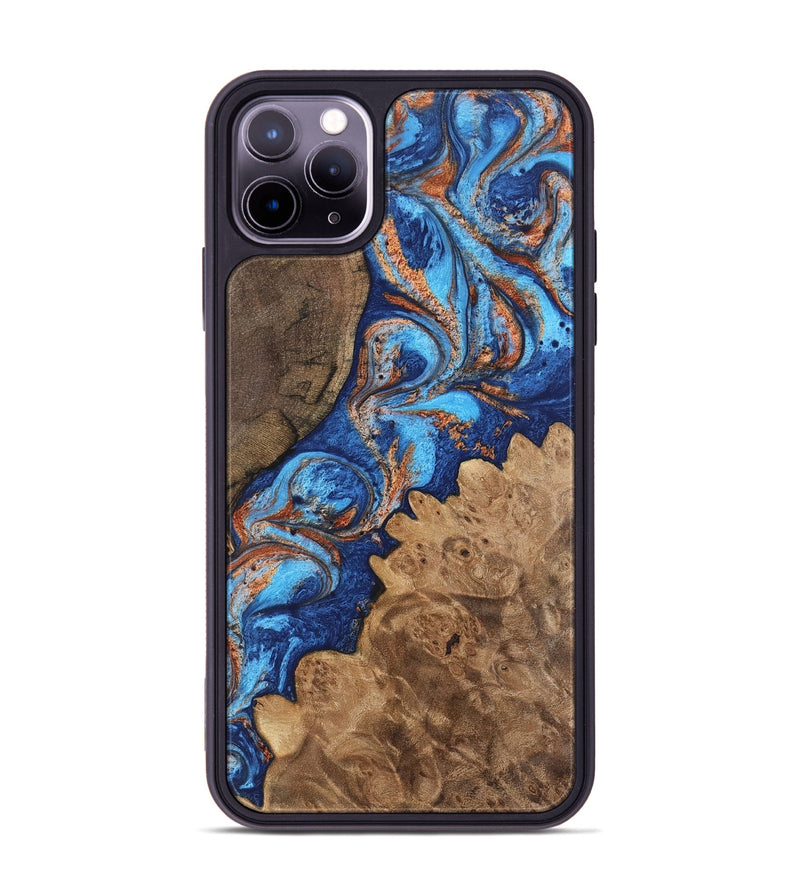 iPhone 11 Pro Max Wood Phone Case - Florine (Teal & Gold, 747229)