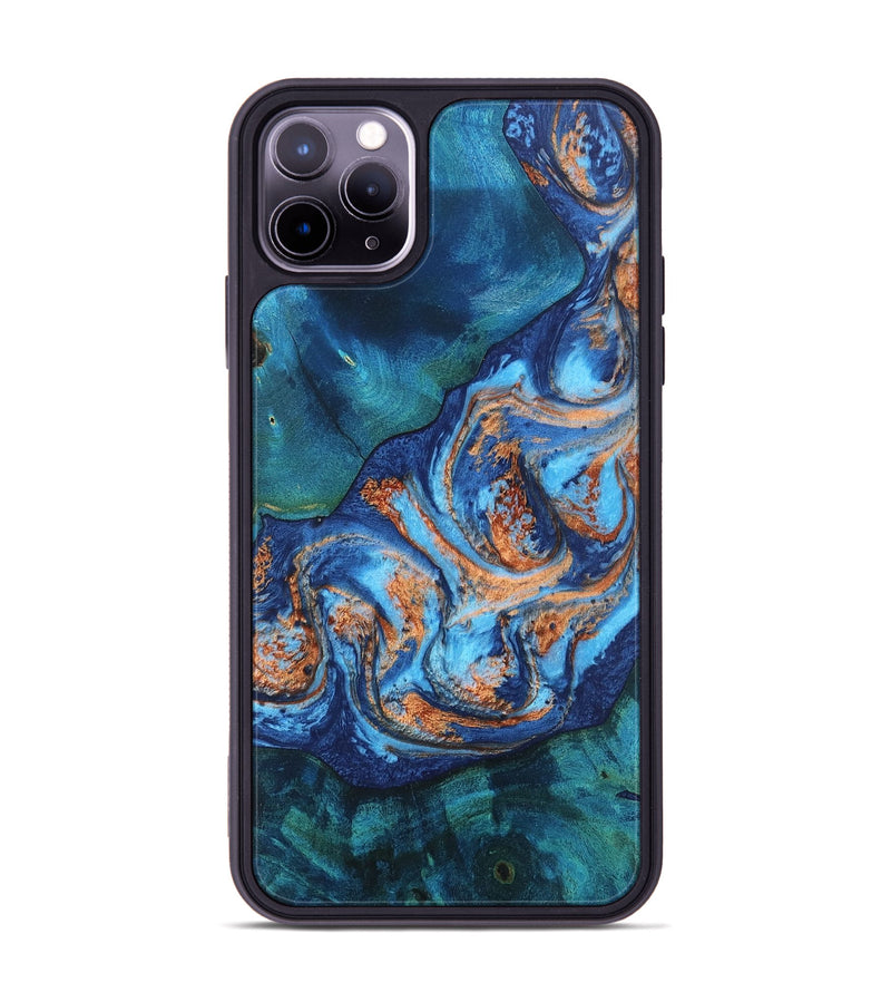 iPhone 11 Pro Max Wood Phone Case - Halo (Teal & Gold, 747230)