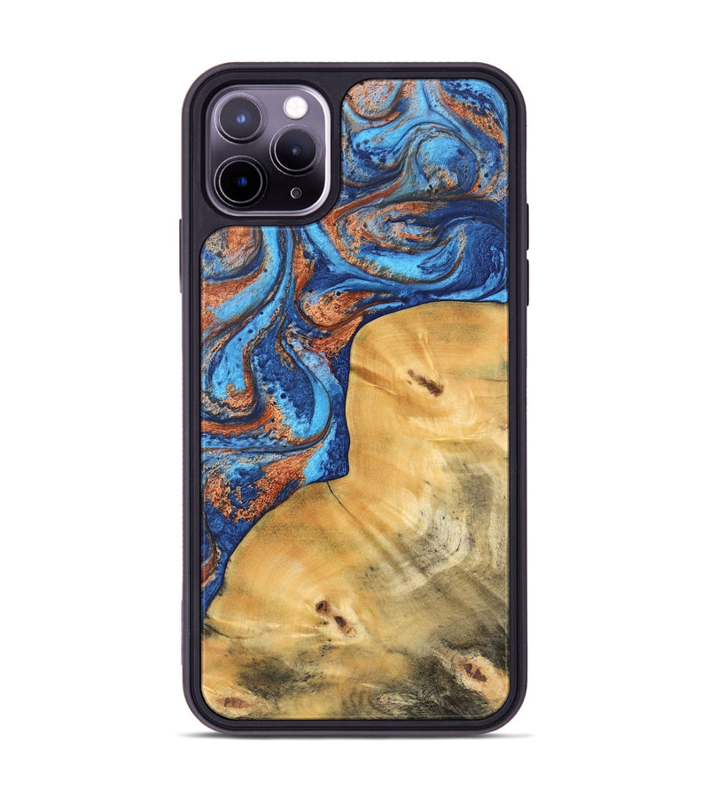 iPhone 11 Pro Max Wood Phone Case - Adhara (Teal & Gold, 747237)