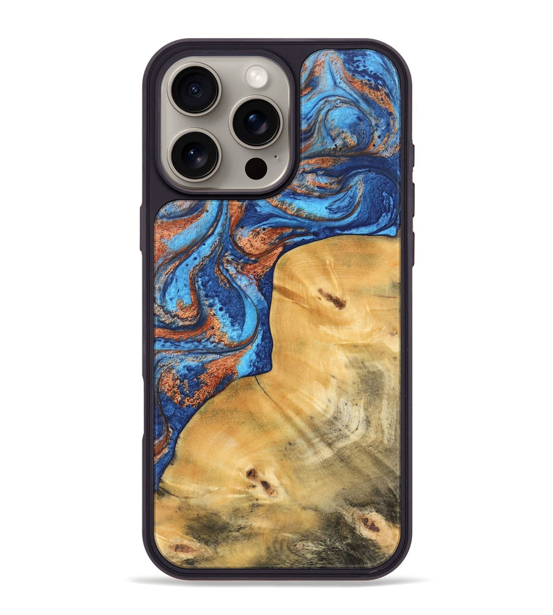 iPhone 16 Pro Max Wood Phone Case - Adhara (Teal & Gold, 747237)