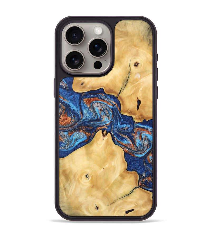 iPhone 15 Pro Max Wood Phone Case - Milana (Teal & Gold, 747238)