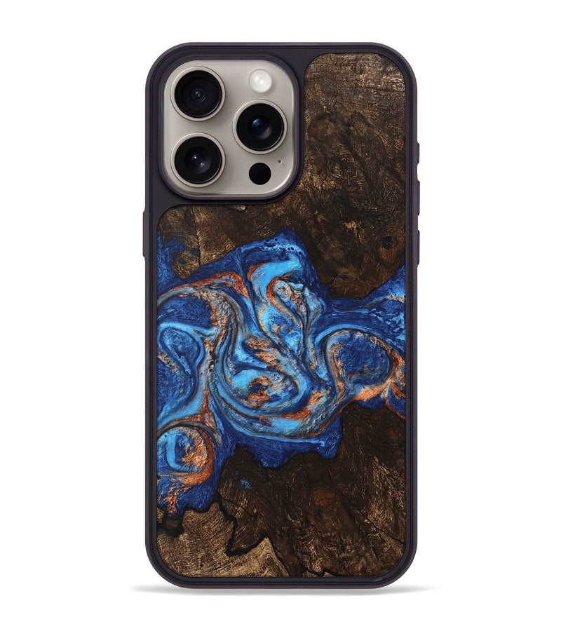 iPhone 15 Pro Max Wood Phone Case - Moshe (Teal & Gold, 747251)