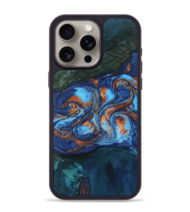 iPhone 15 Pro Max Wood Phone Case - Kartier (Teal & Gold, 747252)