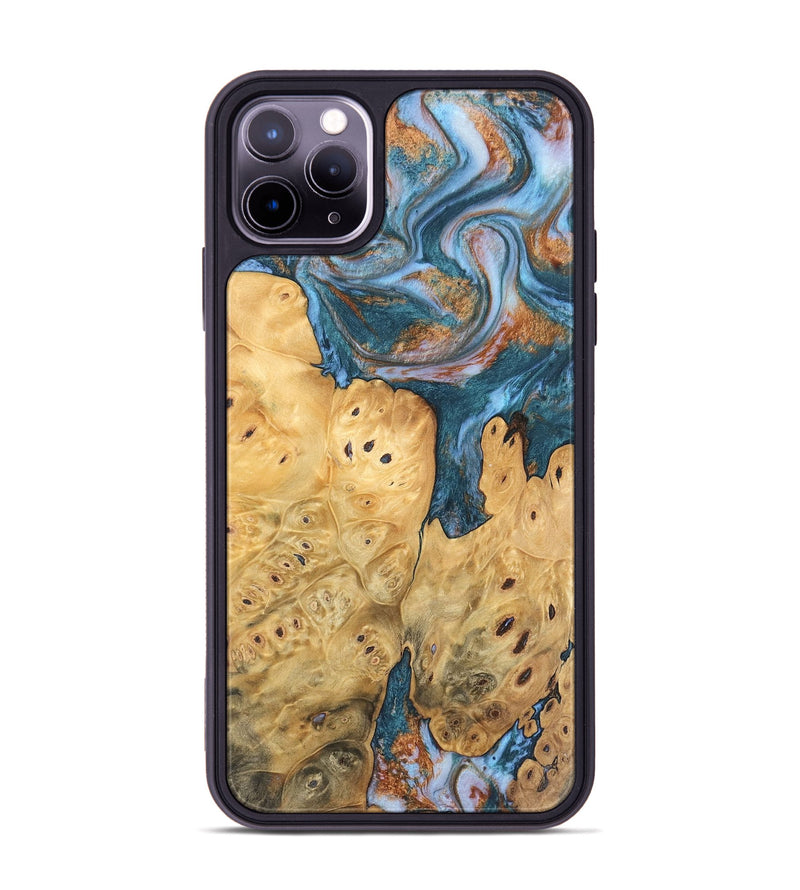 iPhone 11 Pro Max Wood Phone Case - Edison (Teal & Gold, 747302)