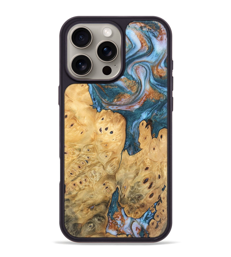 iPhone 16 Pro Max Wood Phone Case - Edison (Teal & Gold, 747302)