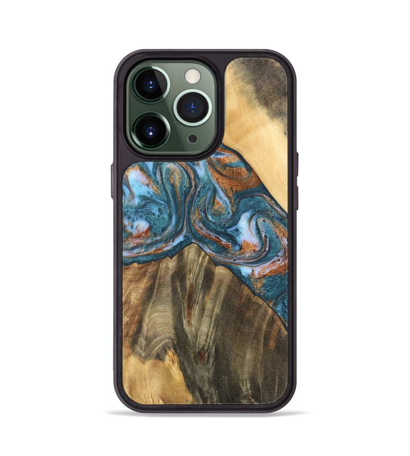 iPhone 13 Pro Wood Phone Case - Jenelle (Teal & Gold, 747303)