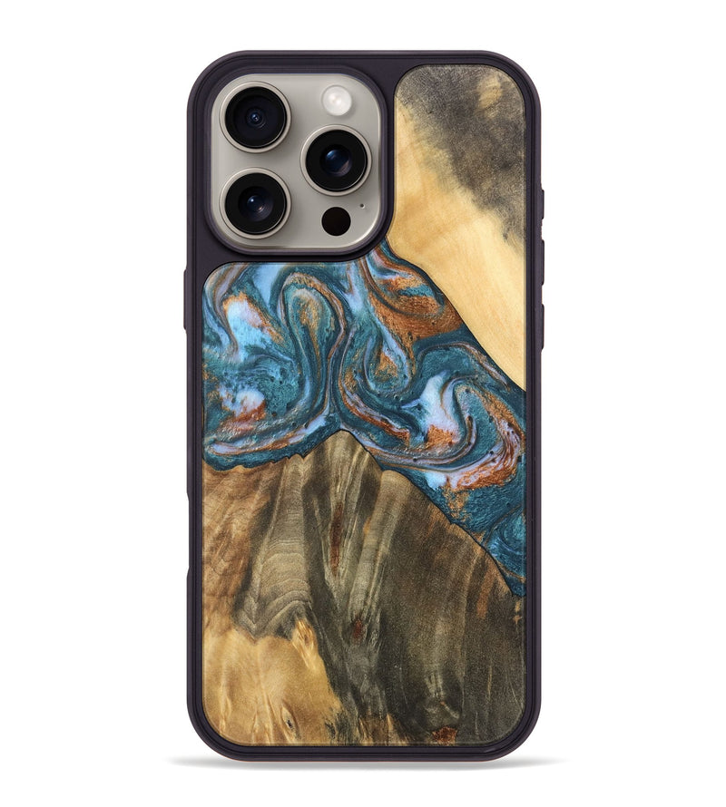 iPhone 16 Pro Max Wood Phone Case - Jenelle (Teal & Gold, 747303)