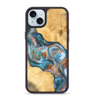 iPhone 15 Plus Wood Phone Case - Urban (Teal & Gold, 747317)