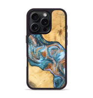 iPhone 16 Pro Wood Phone Case - Urban (Teal & Gold, 747317)