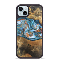 iPhone 15 Plus Wood Phone Case - Amora (Teal & Gold, 747319)