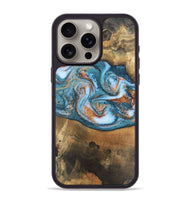 iPhone 15 Pro Max Wood Phone Case - Amora (Teal & Gold, 747319)