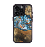 iPhone 16 Pro Wood Phone Case - Amora (Teal & Gold, 747319)