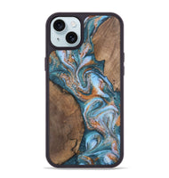 iPhone 15 Plus Wood Phone Case - Dorsey (Teal & Gold, 747320)