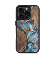 iPhone 16 Pro Wood Phone Case - Dorsey (Teal & Gold, 747320)