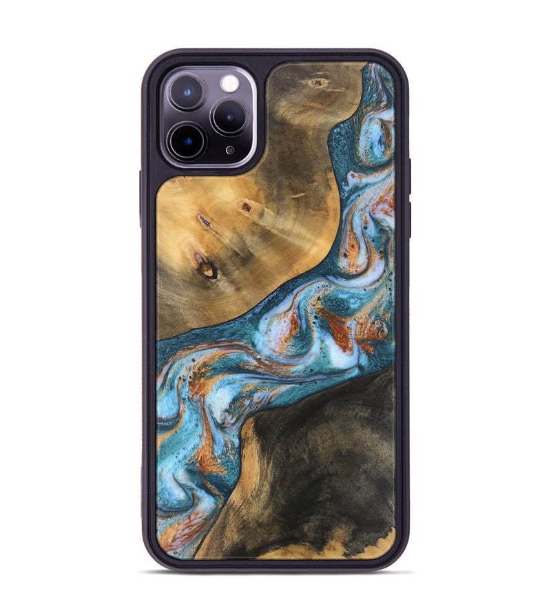 iPhone 11 Pro Max Wood Phone Case - Kole (Teal & Gold, 747321)