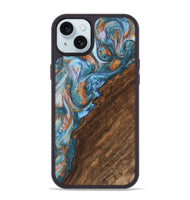 iPhone 15 Plus Wood Phone Case - Marcel (Teal & Gold, 747322)