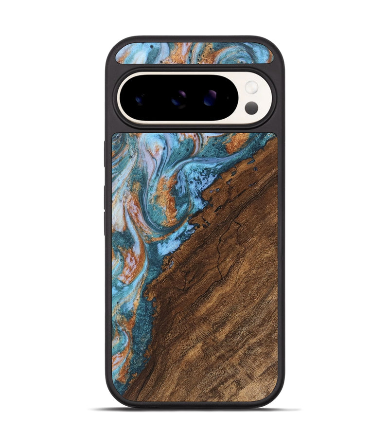 Pixel 9 Pro Wood Phone Case - Marcel (Teal & Gold, 747322)