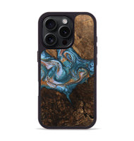 iPhone 16 Pro Wood Phone Case - Elmore (Teal & Gold, 747326)