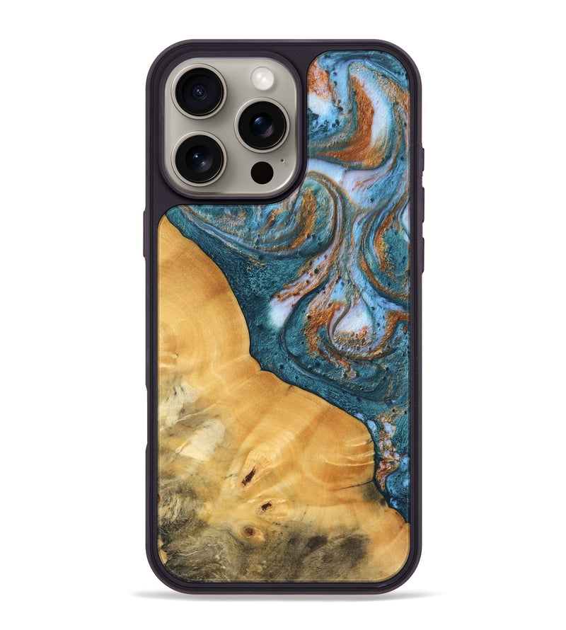 iPhone 16 Pro Max Wood Phone Case - Berkley (Teal & Gold, 747328)