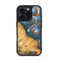 iPhone 16 Pro Wood Phone Case - Berkley (Teal & Gold, 747328)