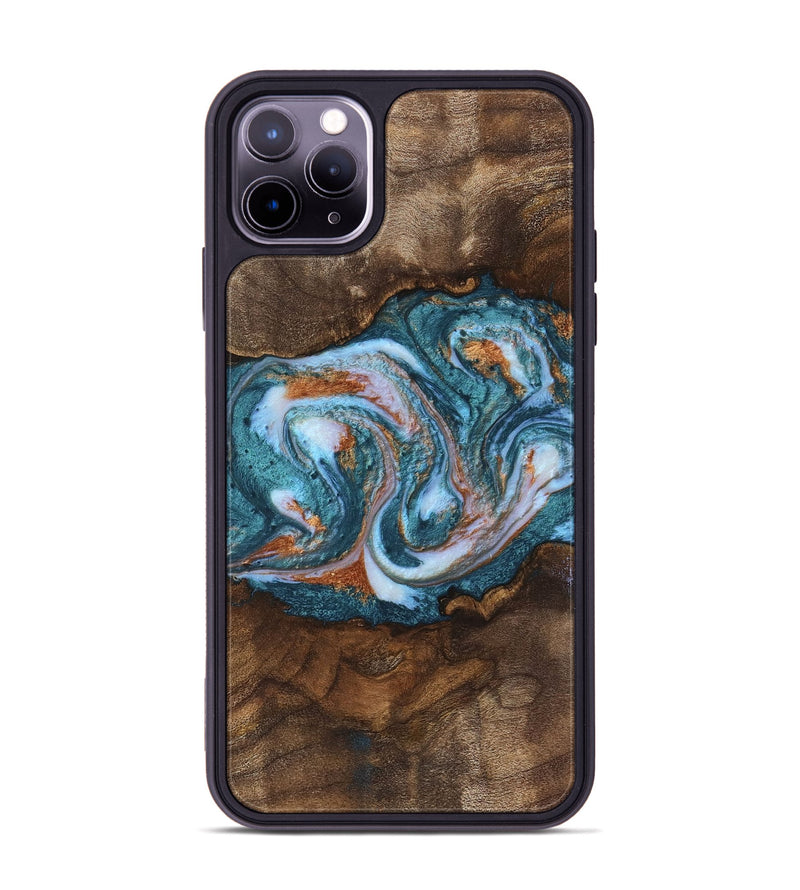 iPhone 11 Pro Max Wood Phone Case - Shelba (Teal & Gold, 747329)