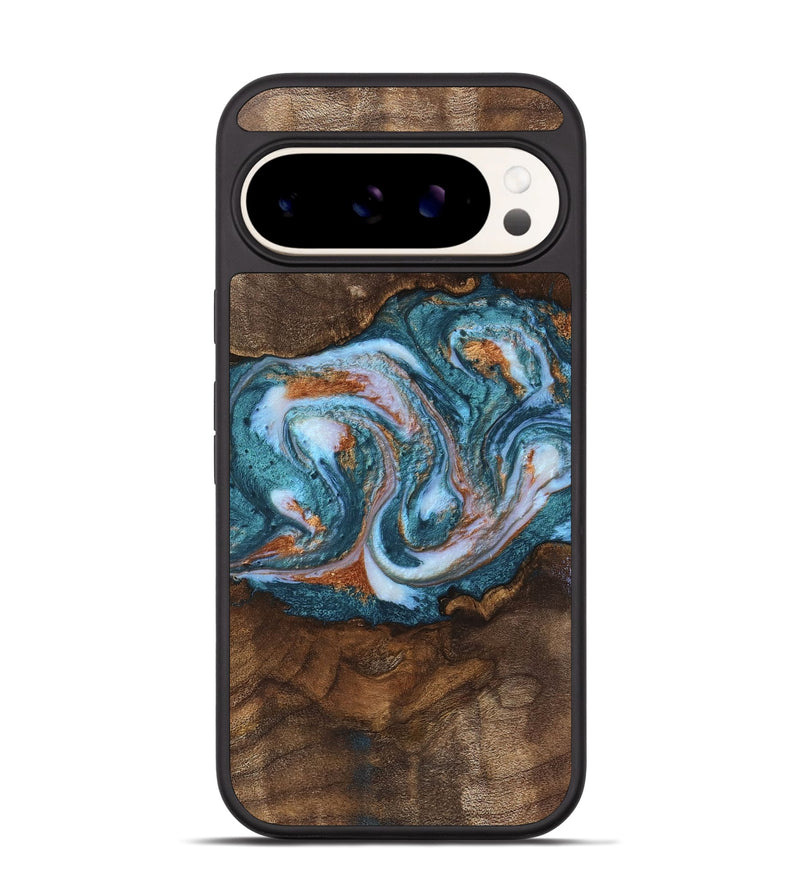 Pixel 9 Pro Wood Phone Case - Shelba (Teal & Gold, 747329)