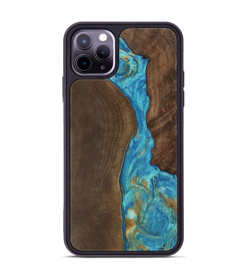 iPhone 11 Pro Max Wood Phone Case - Petra (Teal & Gold, 747385)