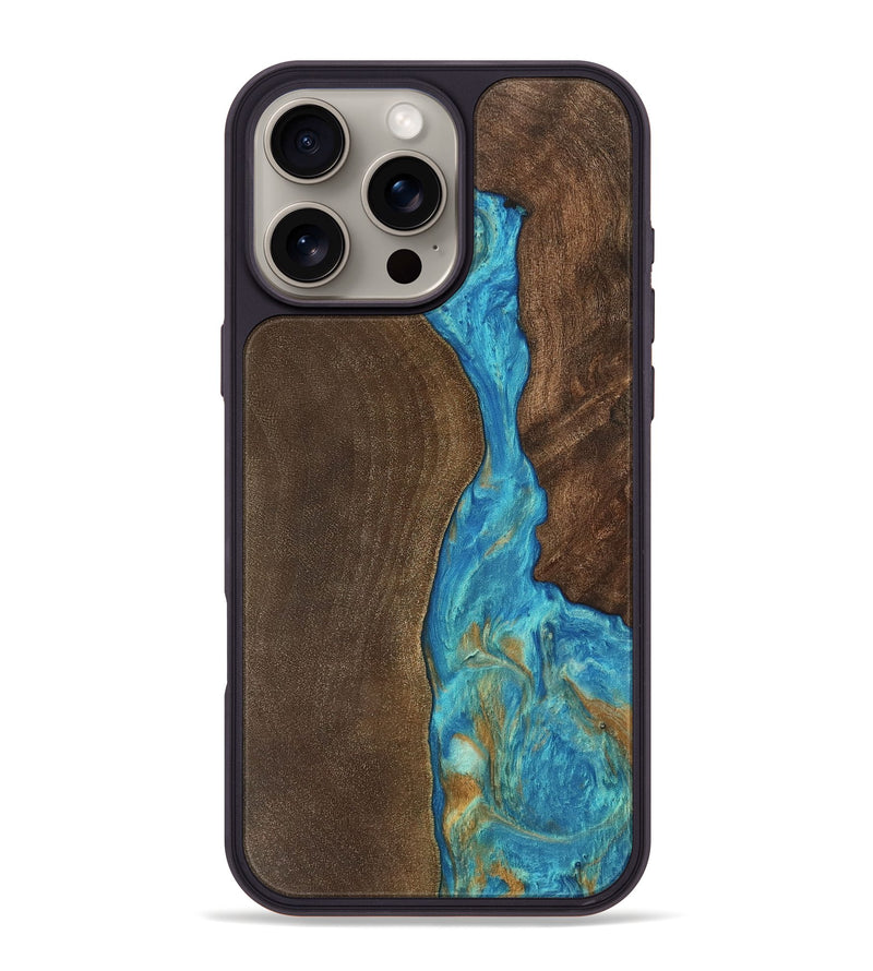 iPhone 16 Pro Max Wood Phone Case - Petra (Teal & Gold, 747385)