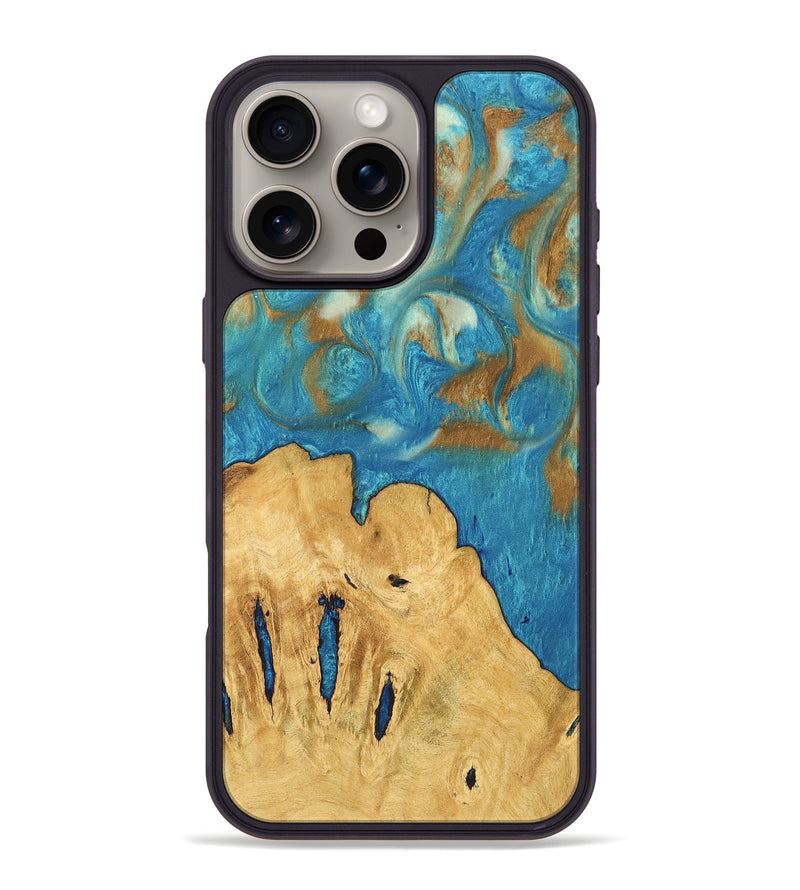 iPhone 16 Pro Max Wood Phone Case - Samson (Teal & Gold, 747387)