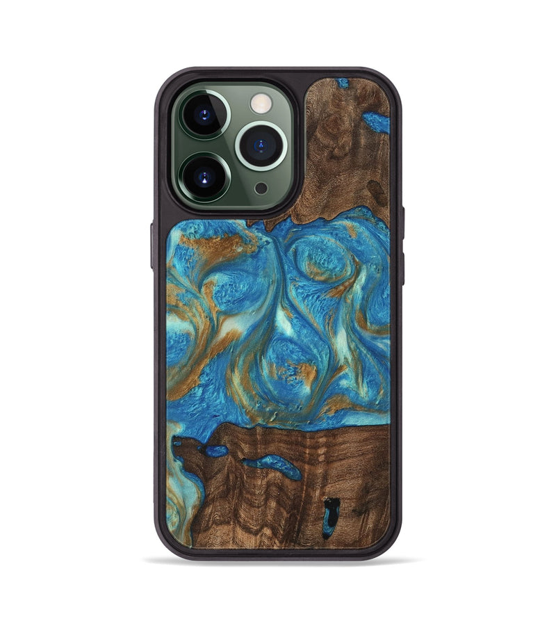 iPhone 13 Pro Wood Phone Case - Anika (Teal & Gold, 747392)