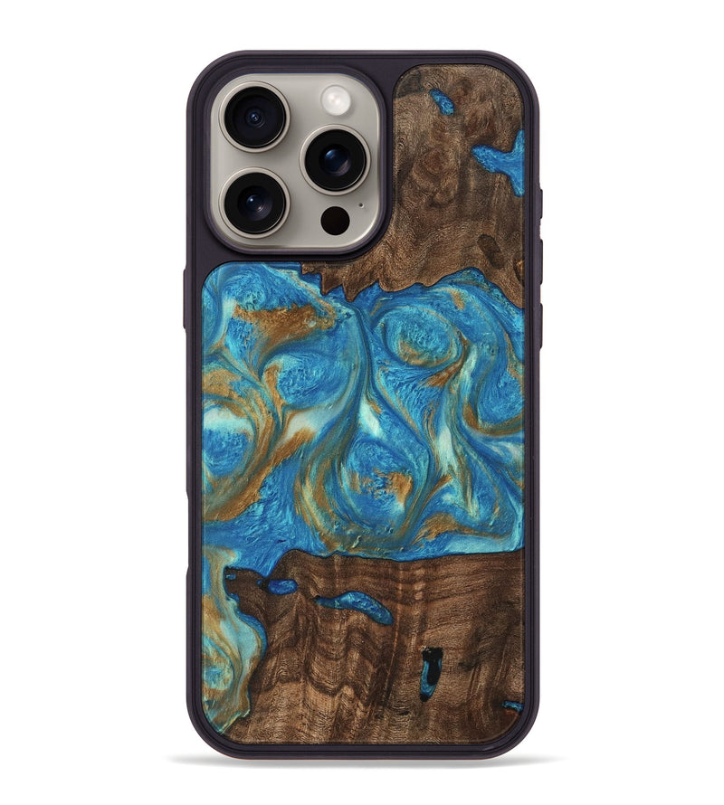 iPhone 16 Pro Max Wood Phone Case - Anika (Teal & Gold, 747392)