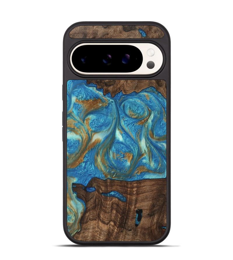 Pixel 9 Pro Wood Phone Case - Anika (Teal & Gold, 747392)