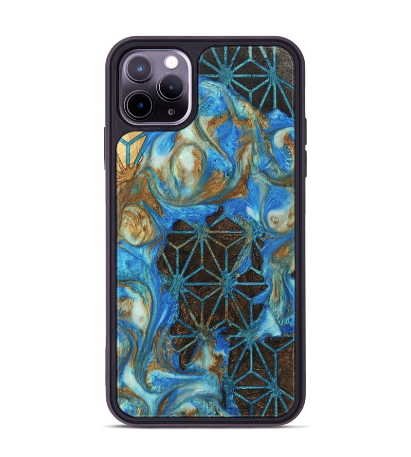 iPhone 11 Pro Max Wood Phone Case - Jarod (Teal & Gold, 747393)