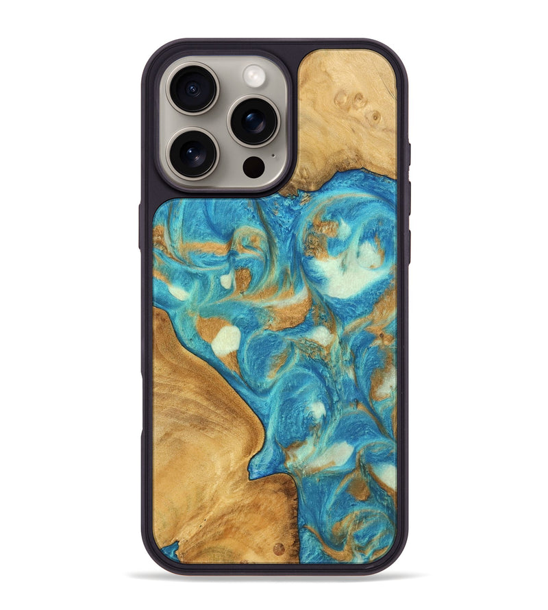 iPhone 16 Pro Max Wood Phone Case - Vanessa (Teal & Gold, 747405)