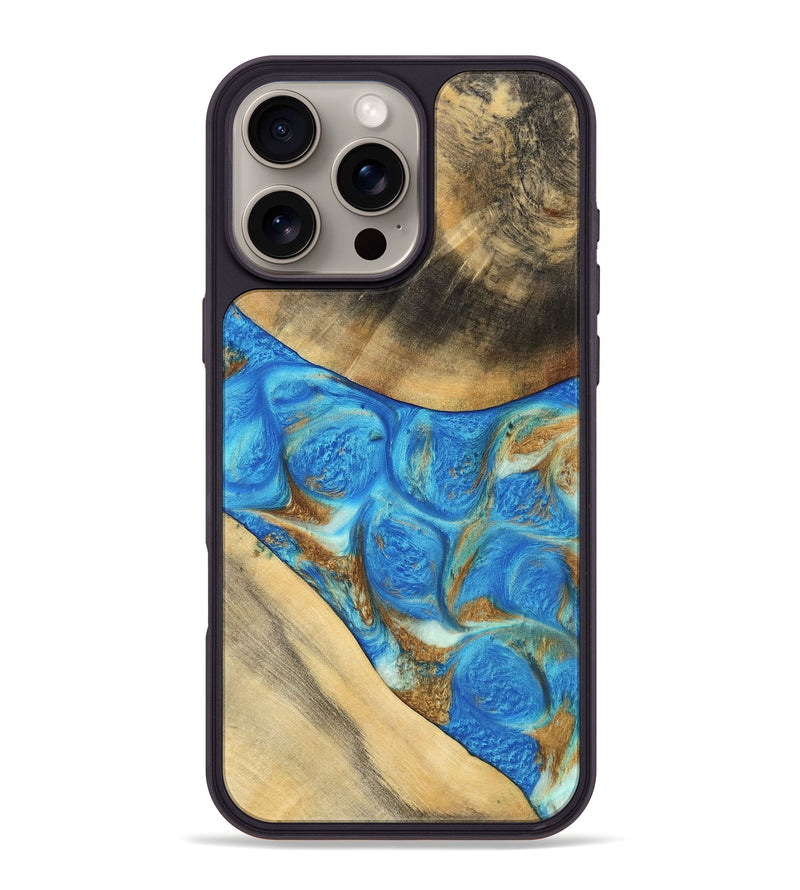 iPhone 16 Pro Max Wood Phone Case - Jaquan (Teal & Gold, 747409)