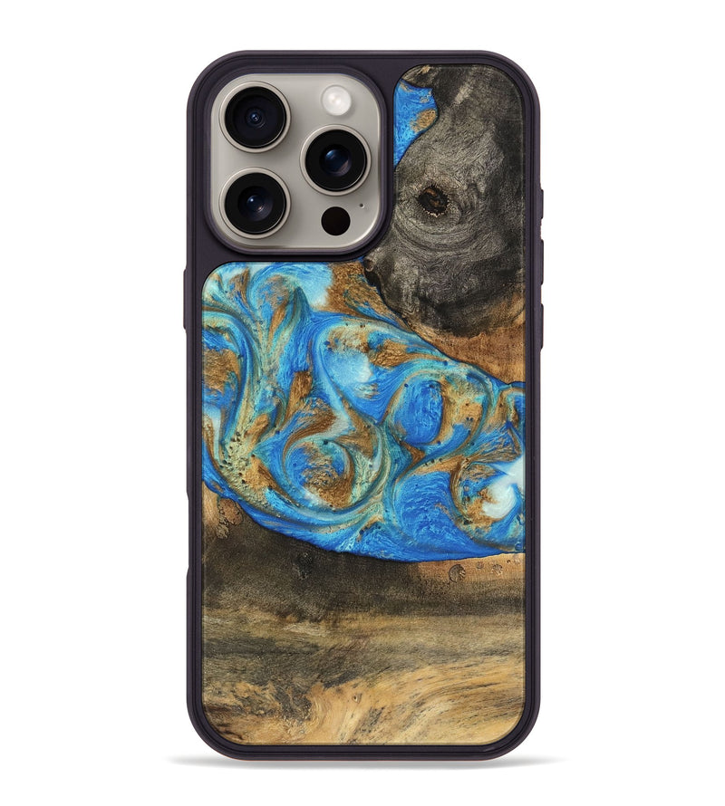 iPhone 16 Pro Max Wood Phone Case - Nelson (Teal & Gold, 747411)