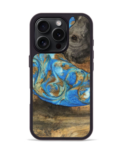 iPhone 16 Pro Wood Phone Case - Nelson (Teal & Gold, 747411)