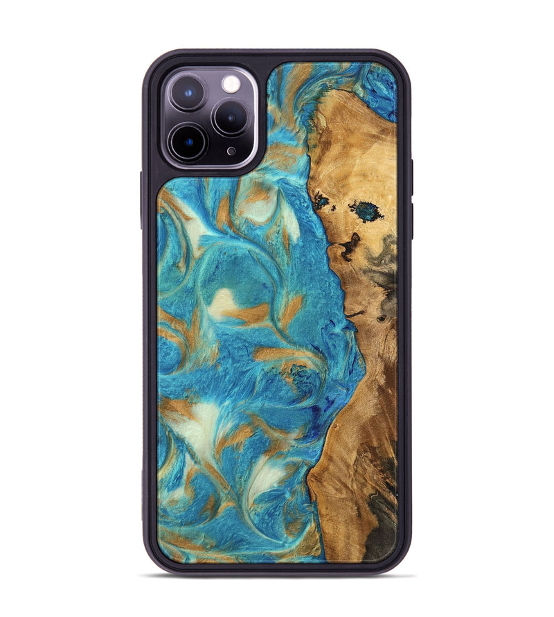 iPhone 11 Pro Max Wood Phone Case - Hana (Teal & Gold, 747426)