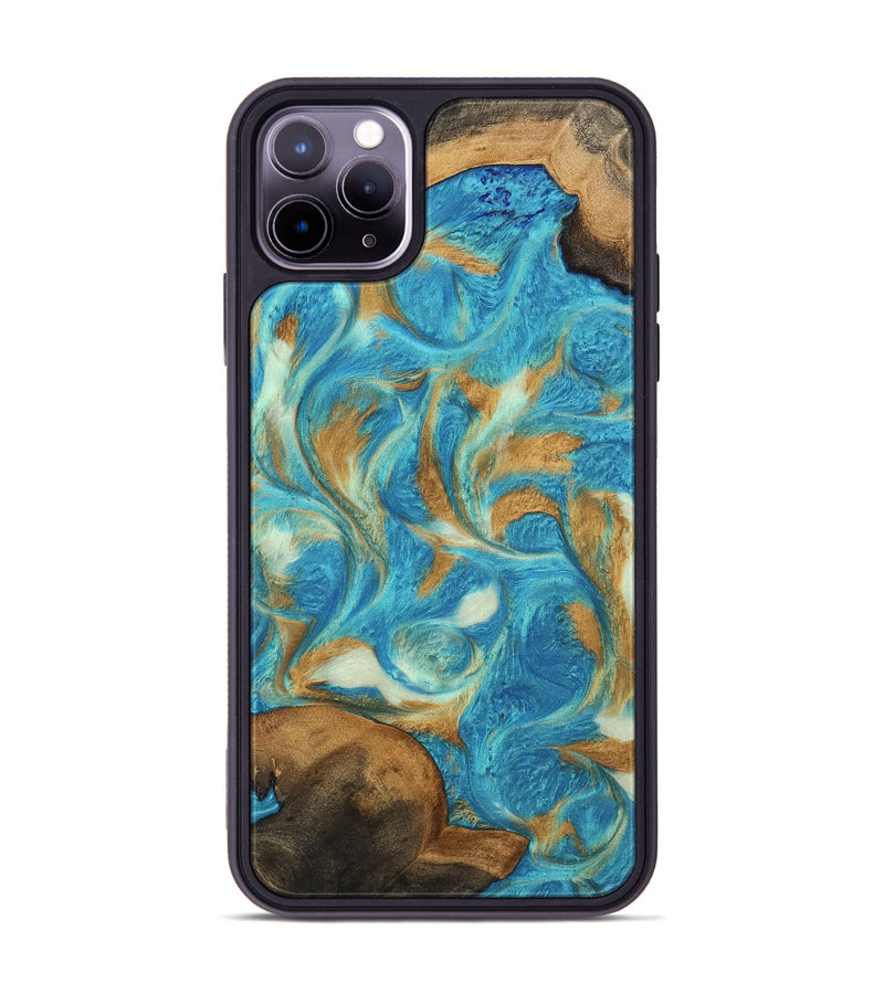 iPhone 11 Pro Max Wood Phone Case - Ava (Teal & Gold, 747427)