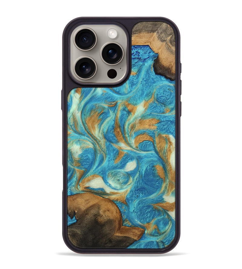 iPhone 16 Pro Max Wood Phone Case - Ava (Teal & Gold, 747427)