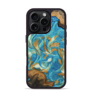 iPhone 16 Pro Wood Phone Case - Ava (Teal & Gold, 747427)