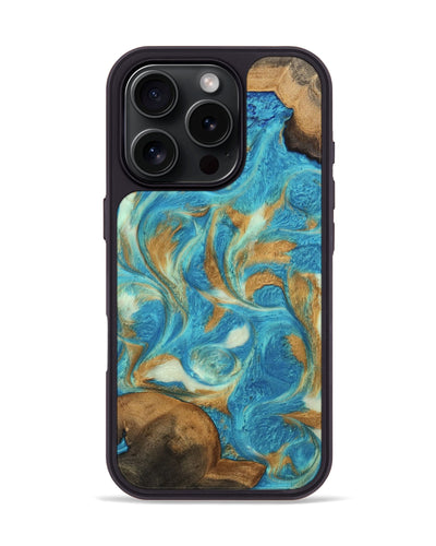 iPhone 16 Pro Wood Phone Case - Ava (Teal & Gold, 747427)