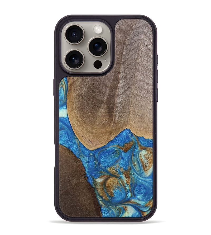 iPhone 16 Pro Max Wood Phone Case - Eldora (Teal & Gold, 747439)