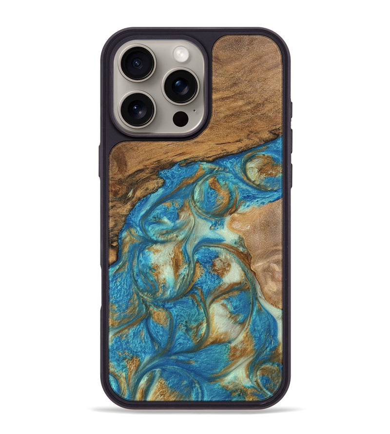 iPhone 16 Pro Max Wood Phone Case - Milani (Teal & Gold, 747441)