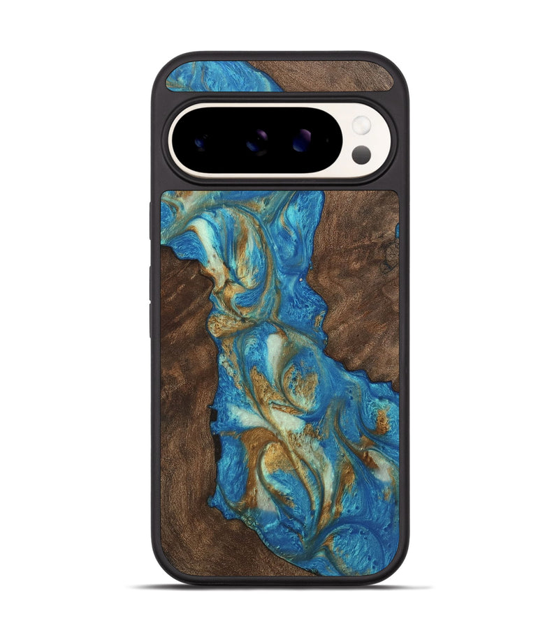 Pixel 9 Pro Wood Phone Case - Corey (Teal & Gold, 747444)